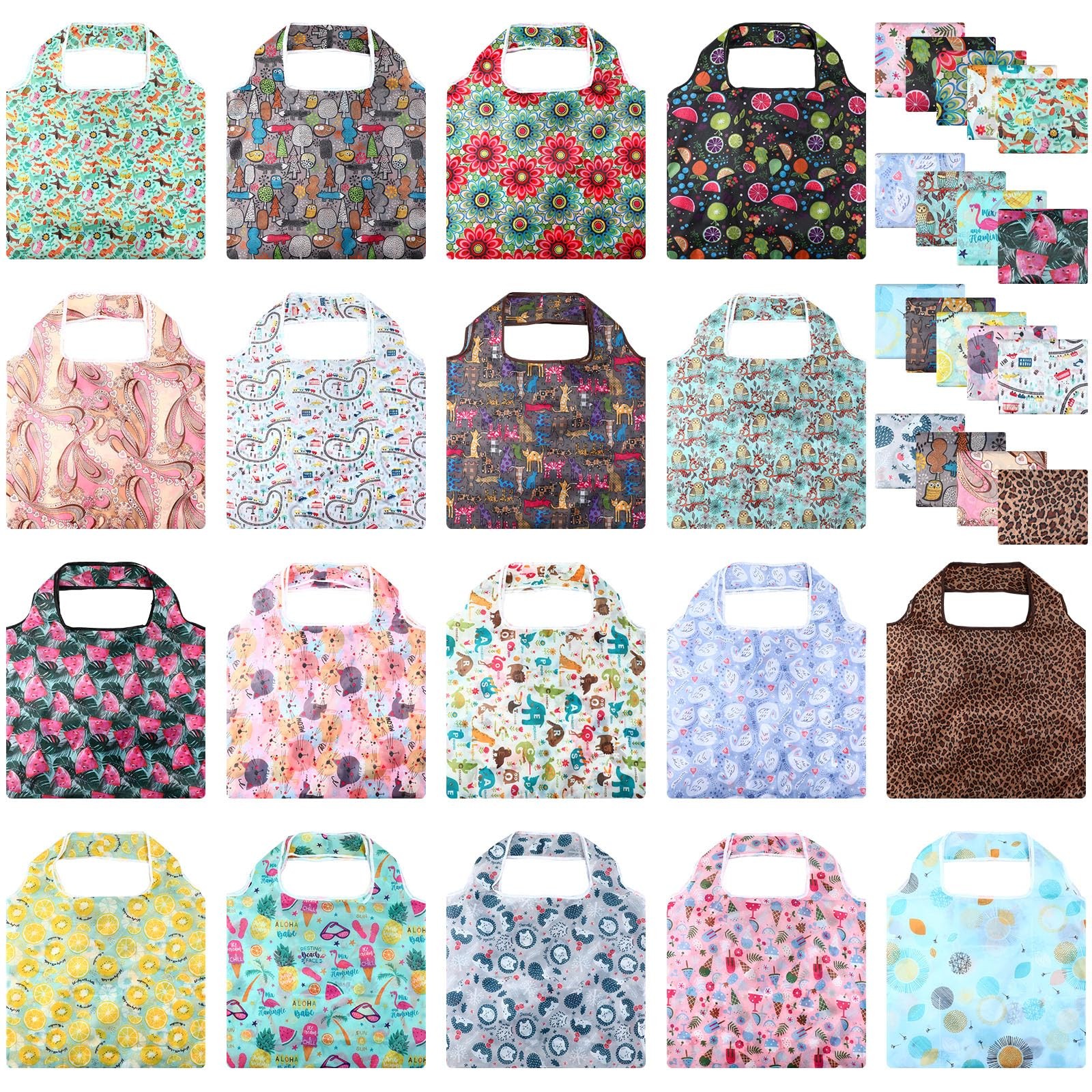 Weewooday 18 Pieces Foldable Reusable Grocery Bags Medium to Large, Colorful