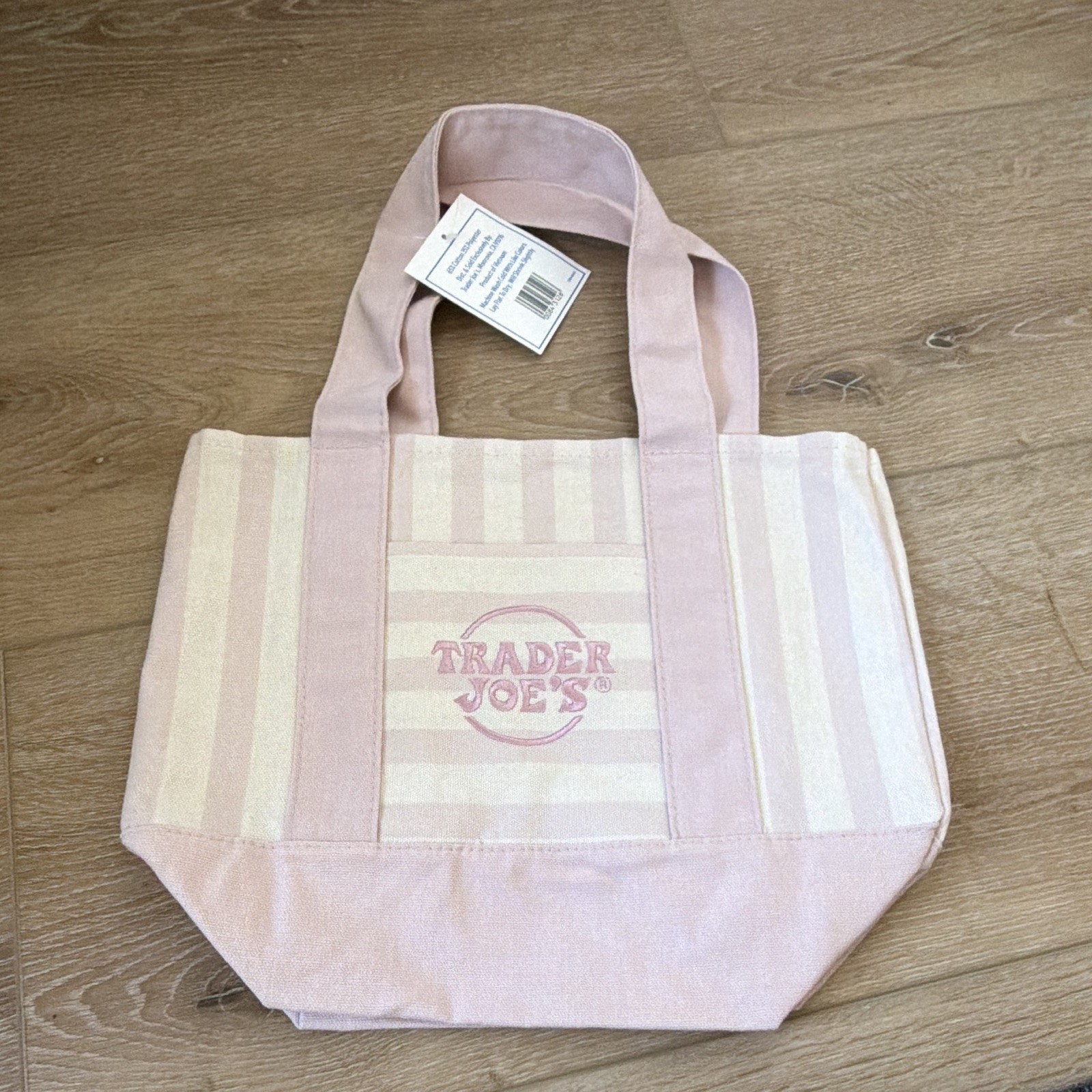 Trader Joe’s Reusable Tote Bag Pink/White Striped Small 13x11x11