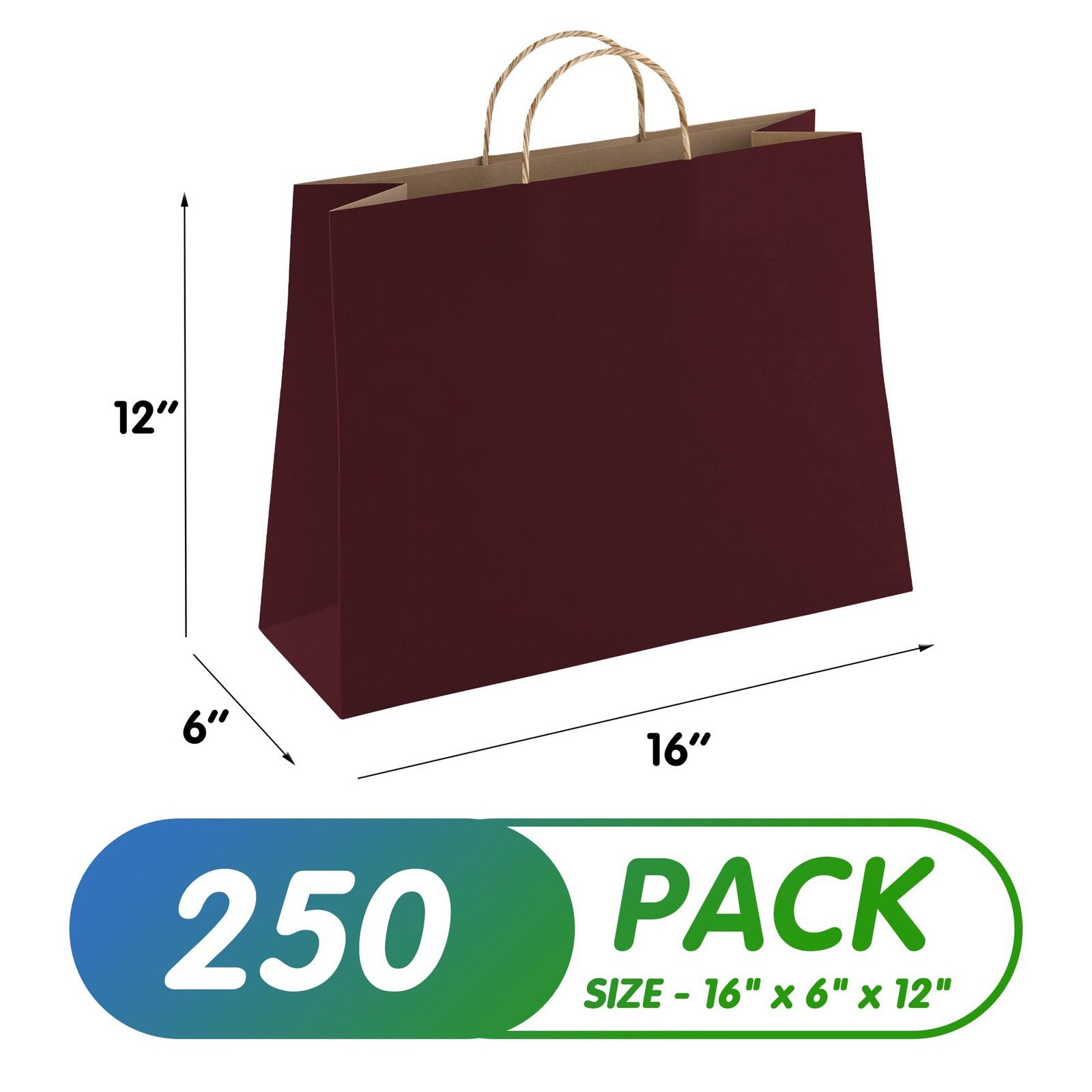 250 Wine Kraft Paper Shopping Bags 16x6x12 Paper Bags 150 gsm /w Rope Handles