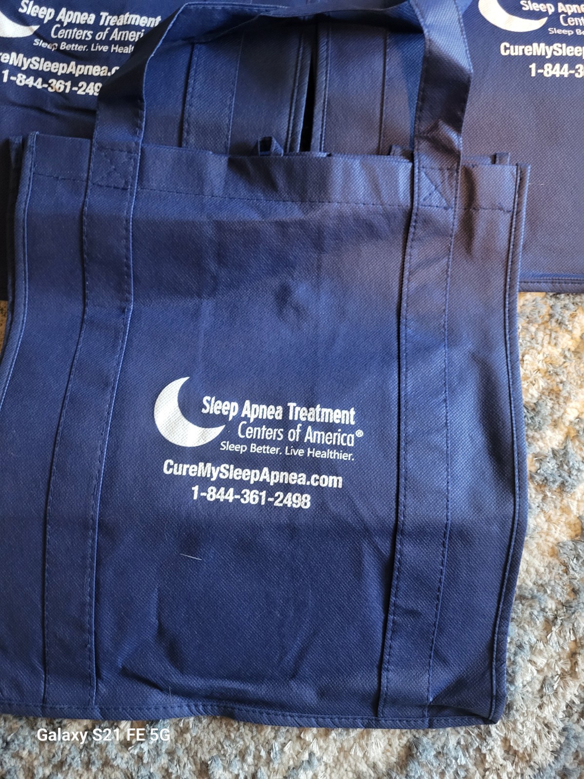 Lot Of 3 Reusable Grocery Tote Bags Blue Eco Shopping Bag Size 15×13 New Unused.