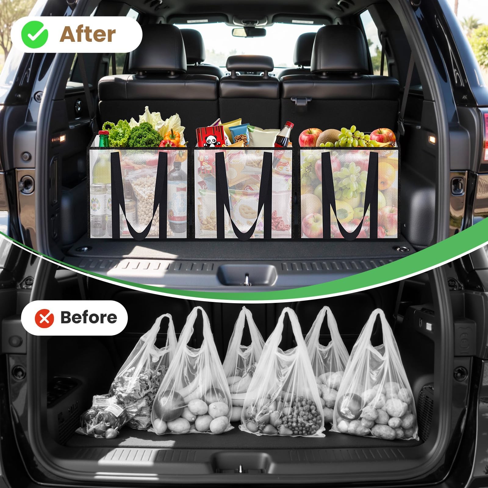 4 Pack Reusable Grocery Bags Heavy-Duty Sturdy Handles Water-Resistant 33L