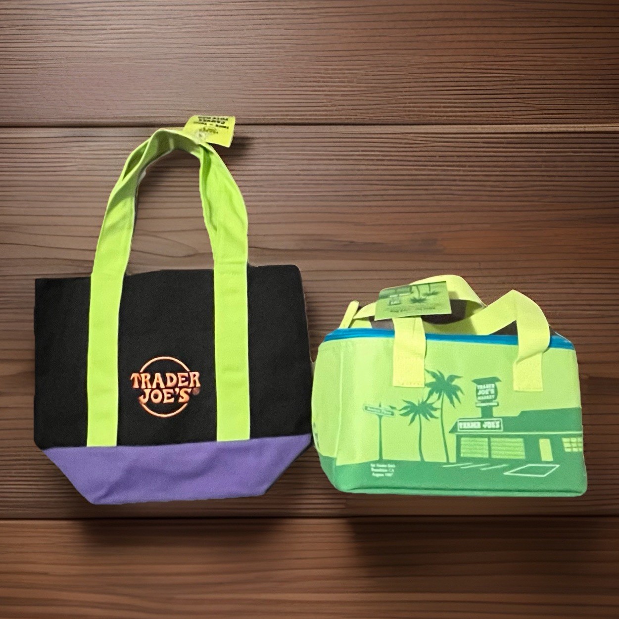 Trader Joe’s Mini Insulated Bag Green &Mini Canvas Tote Halloween Bag Set Of 2