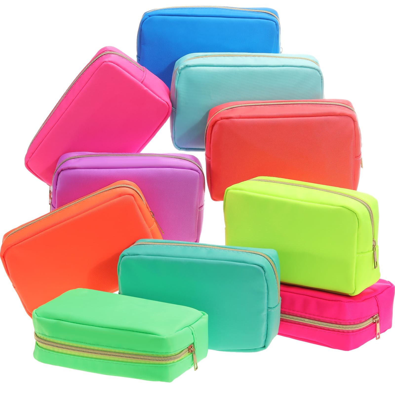 Sweetude 10 Pieces Nylon Makeup Cosmetic Bag for Women Reusable Neon Color