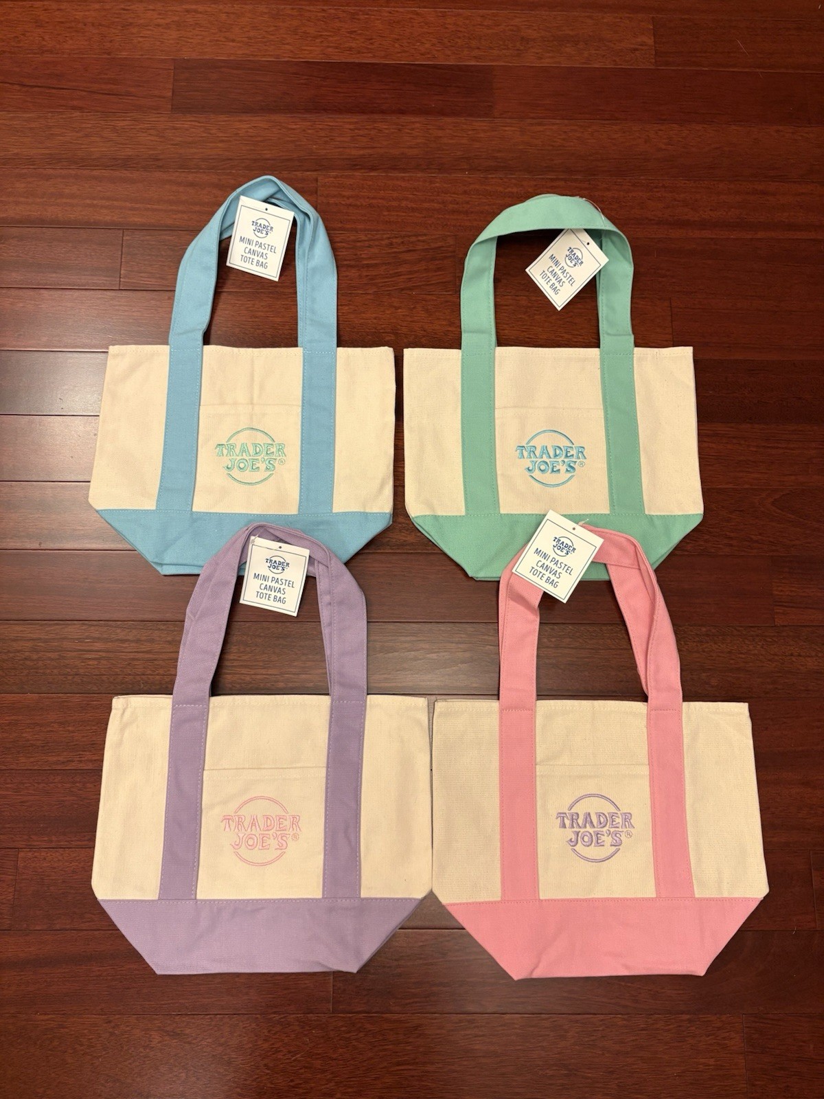 New 2026 Trader Joe’s Spring Mini Pastel Canvas Tote Bag Set Of 4