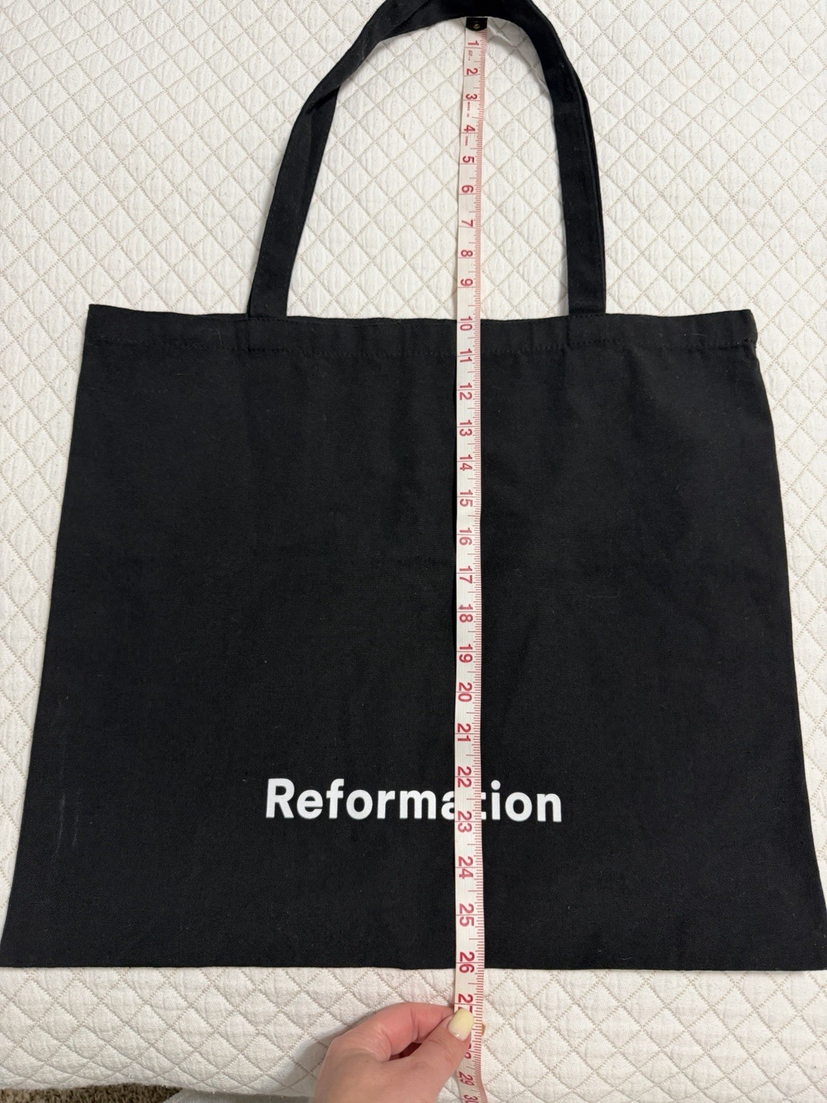 Reformation Black Reusable Tote Bag Solid Plain 17×16 in, Width 6 in