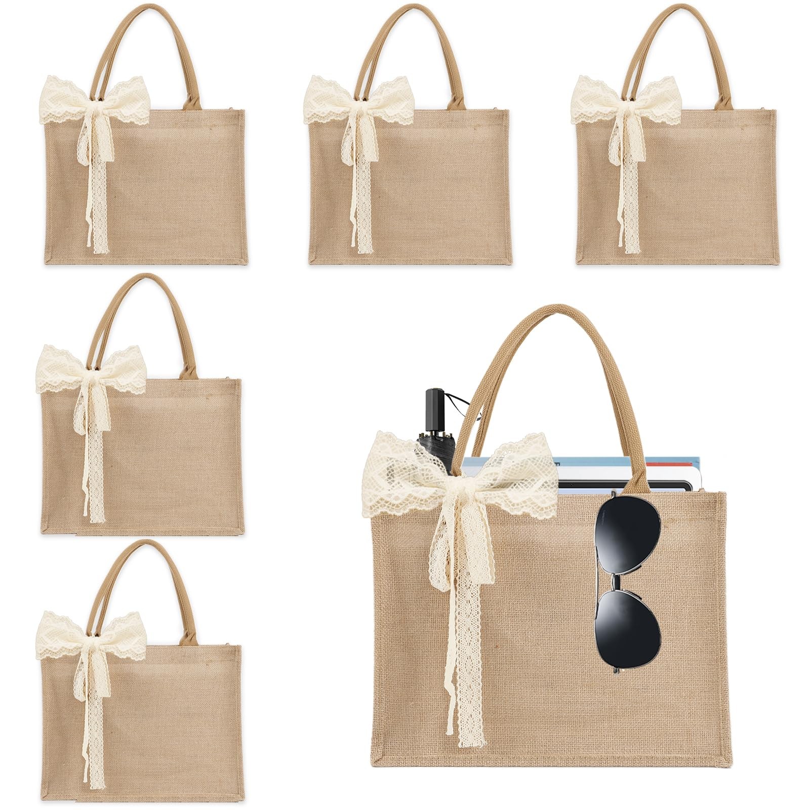 6pcs Burlap Tote Bag Set with Handles, Waterproof Reusable Blank Grocery Bags…
