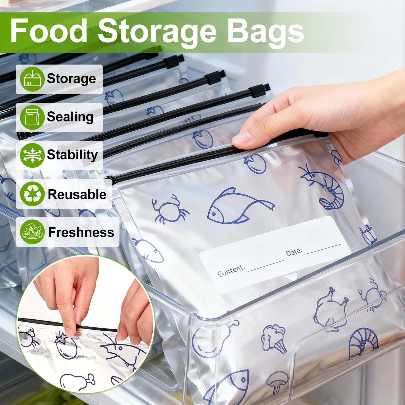 Reusable Aluminum Foil Sealable Storage Bags, 2026 New Medium, Silver