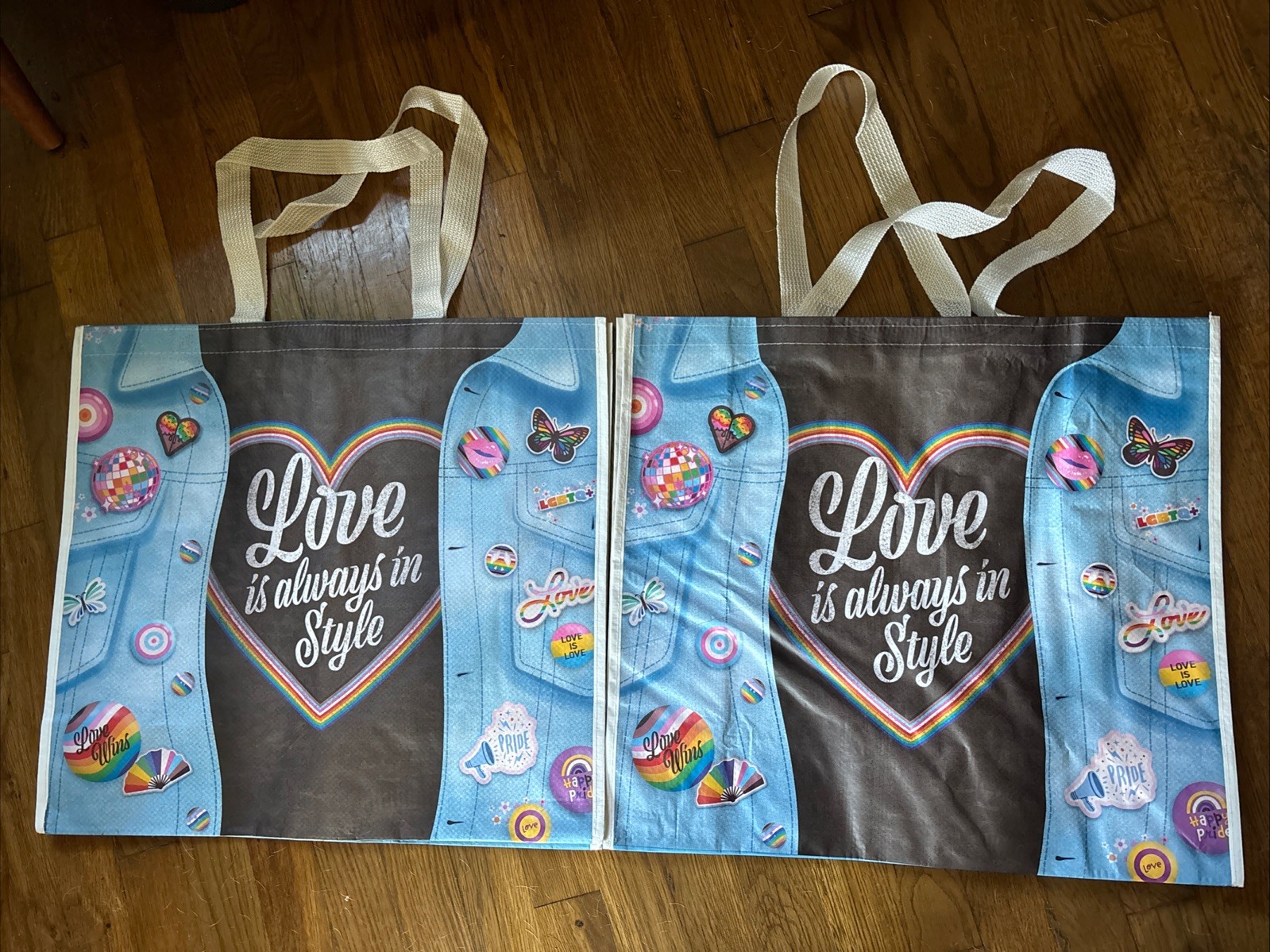 2 PRIDE~Shopping|Gift Bags~LOVE WINS~IS ALWAYS IN STYLE~Reusable Totes NEW~TJX