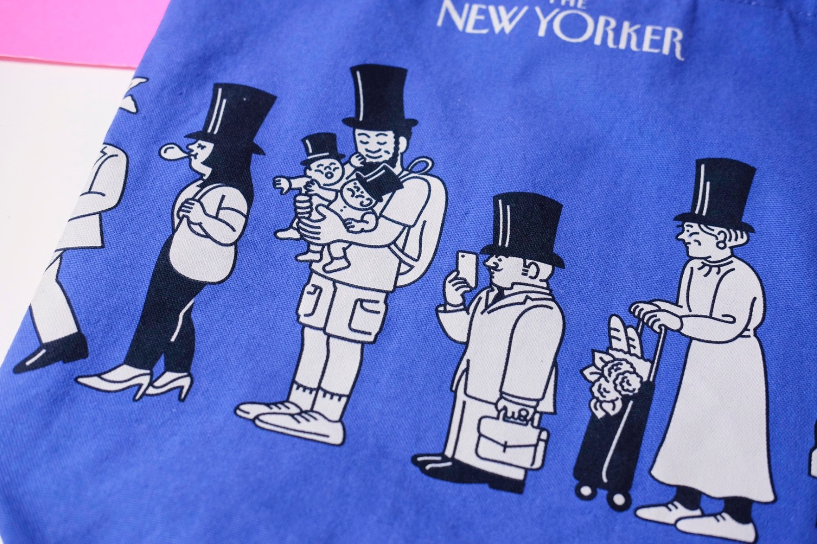 The New Yorker Tote Bag Lot of 2 Canvas Graphic Tomi Um Blue Beige