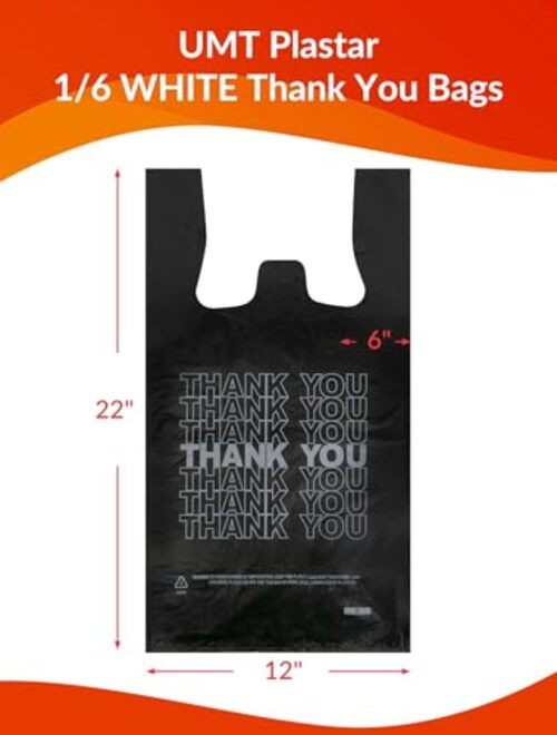 300 Count Thank You Plastic Bags, 12″ x 6″ x 22″, 15 Mic Black T Shirt