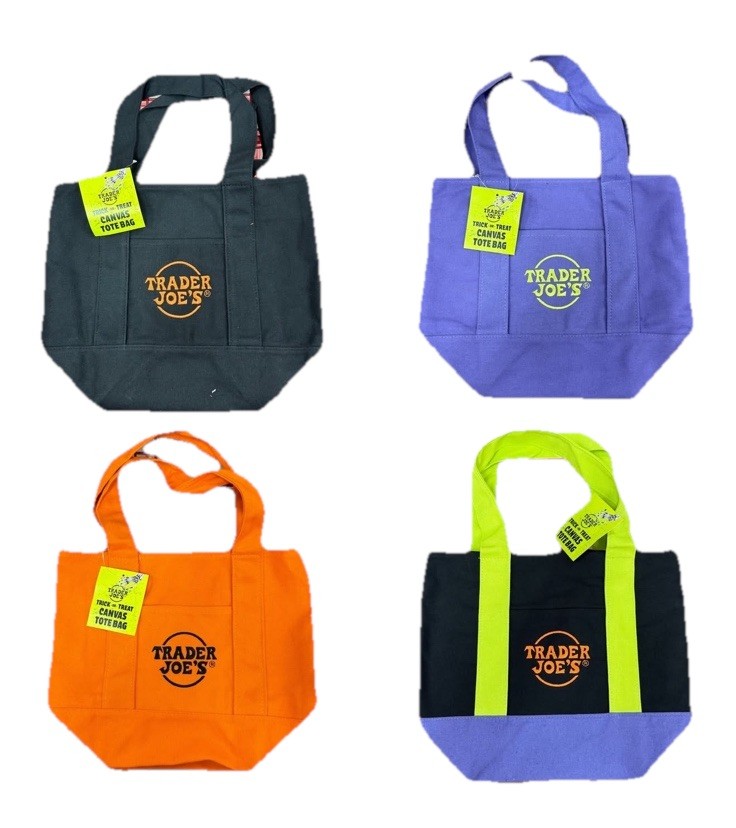 Trader Joe’s Mini Tote Set Of 4 Bags-Black, Orange, Purple, Multi Canvas NEW