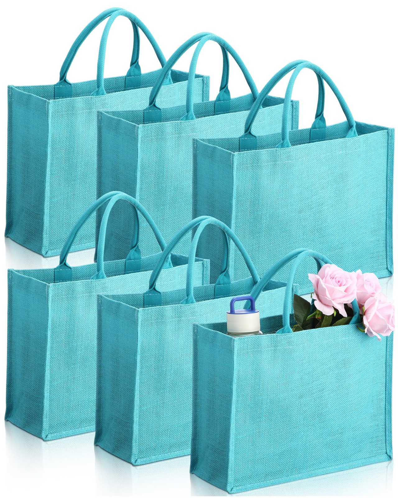 6 Pcs 15.8×11.8×5.9 inch Burlap Tote Bags with Handles Jute Grocery Bags