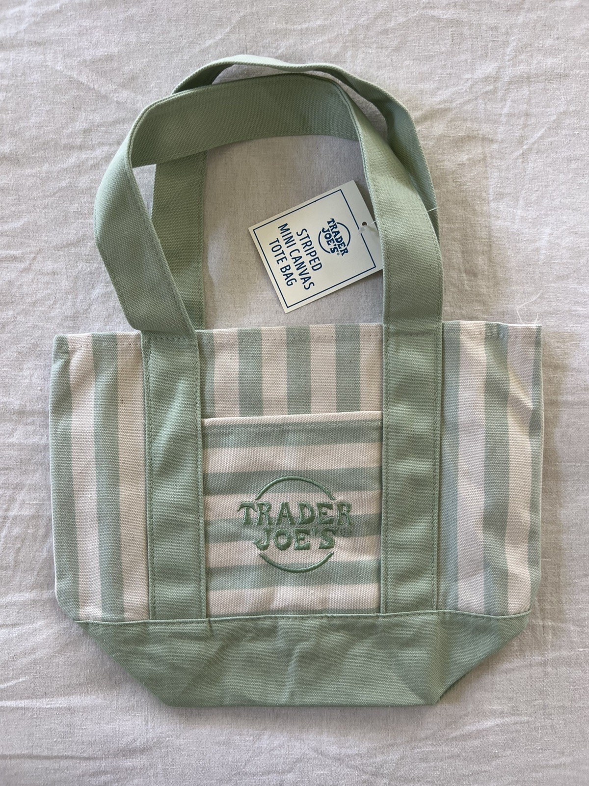 Trader Joe’s Limited Mini Canvas Pastel Striped Tote Bag 2026 Green