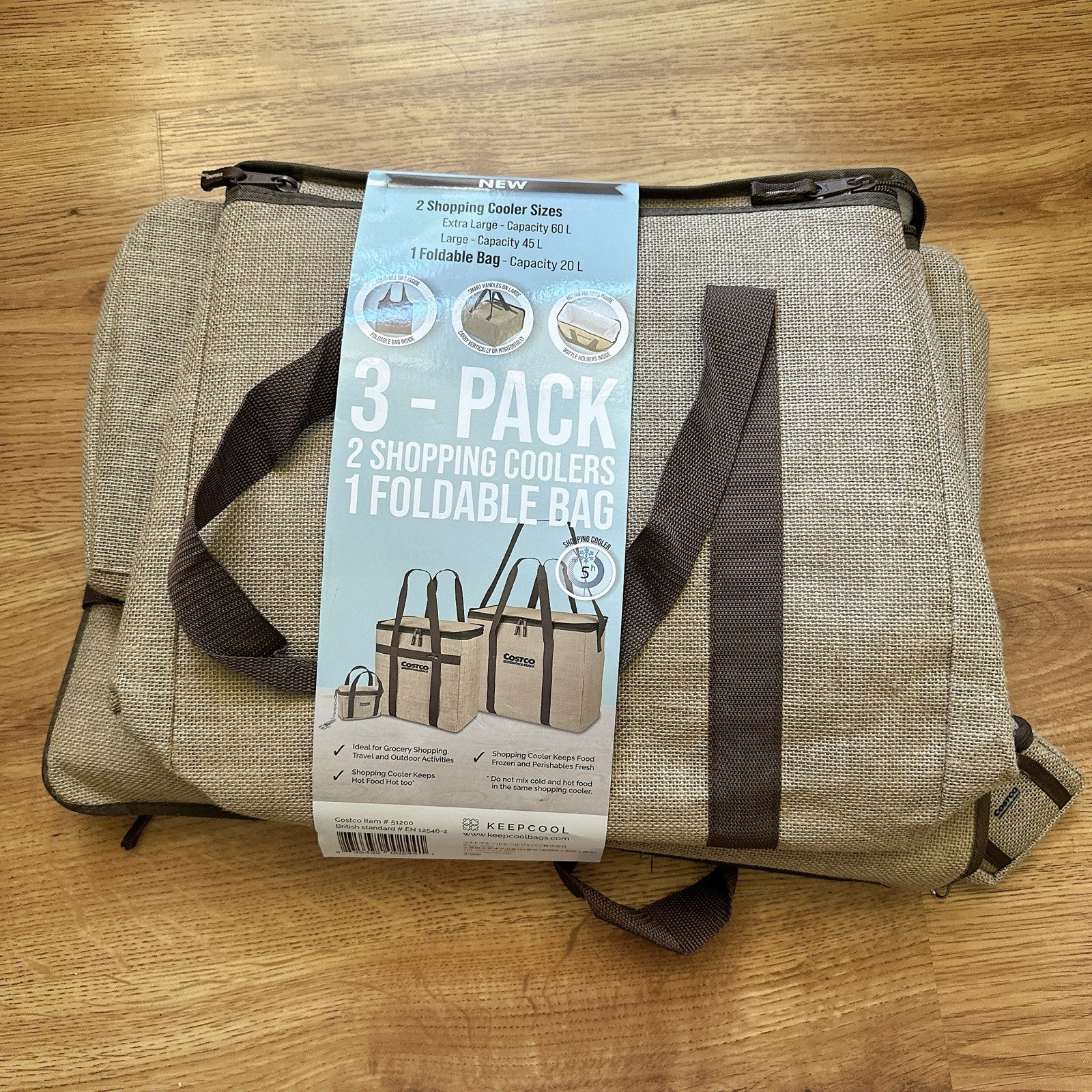 RareCostco Sustainable Jute Cooler Bag 3Pc Set Large Small Pocket Bag New