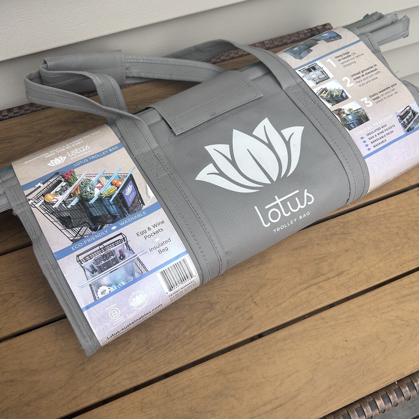 Lotus Trolley Bag Set 4 Eco Friendly Cart Grocery Grey Grn Blue Insulated Pocket