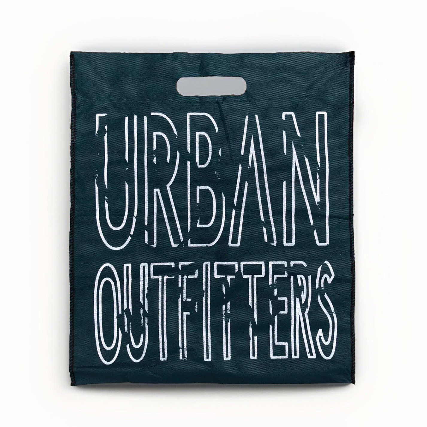 URBAN OUTFITTERS REUSABLE SHOPPING BAG TOTE GREEN WHITE HANDLE 15.5×18” FLAT