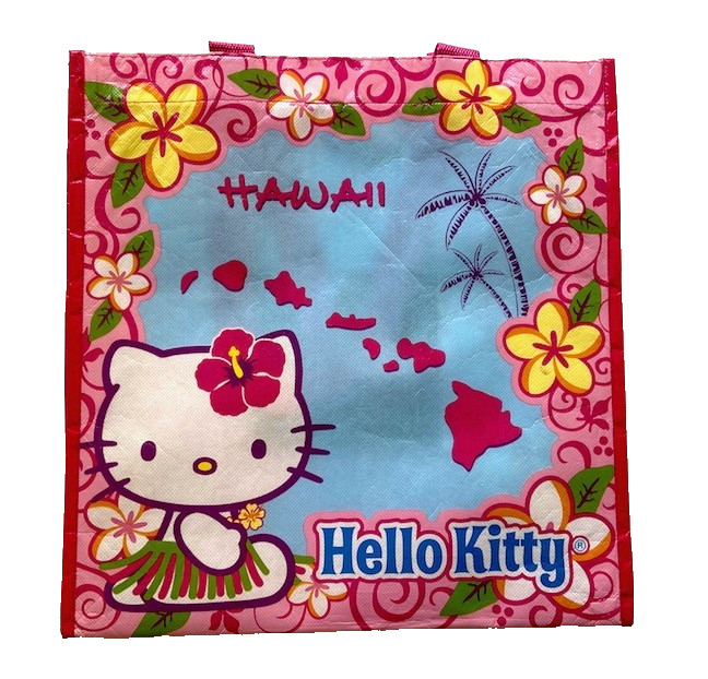 HAWAII Hello Kitty Plumeria Hawaii Islands Pink REUSABLE SHOPPING BAG TOTE