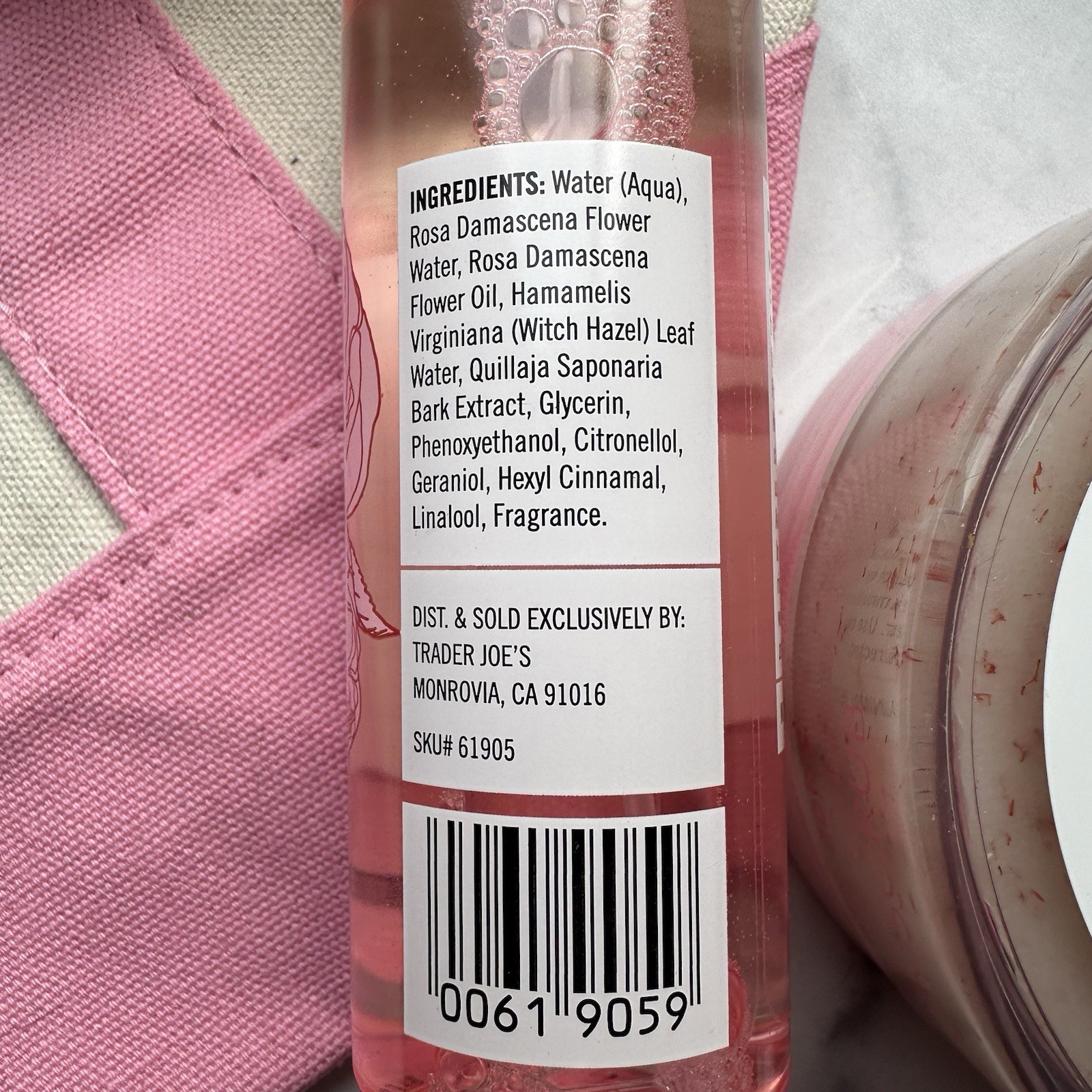 Trader Joe’s Canvas Tote Bag Gift Pink Rose Hand Cream Candle Face Toner Scrub