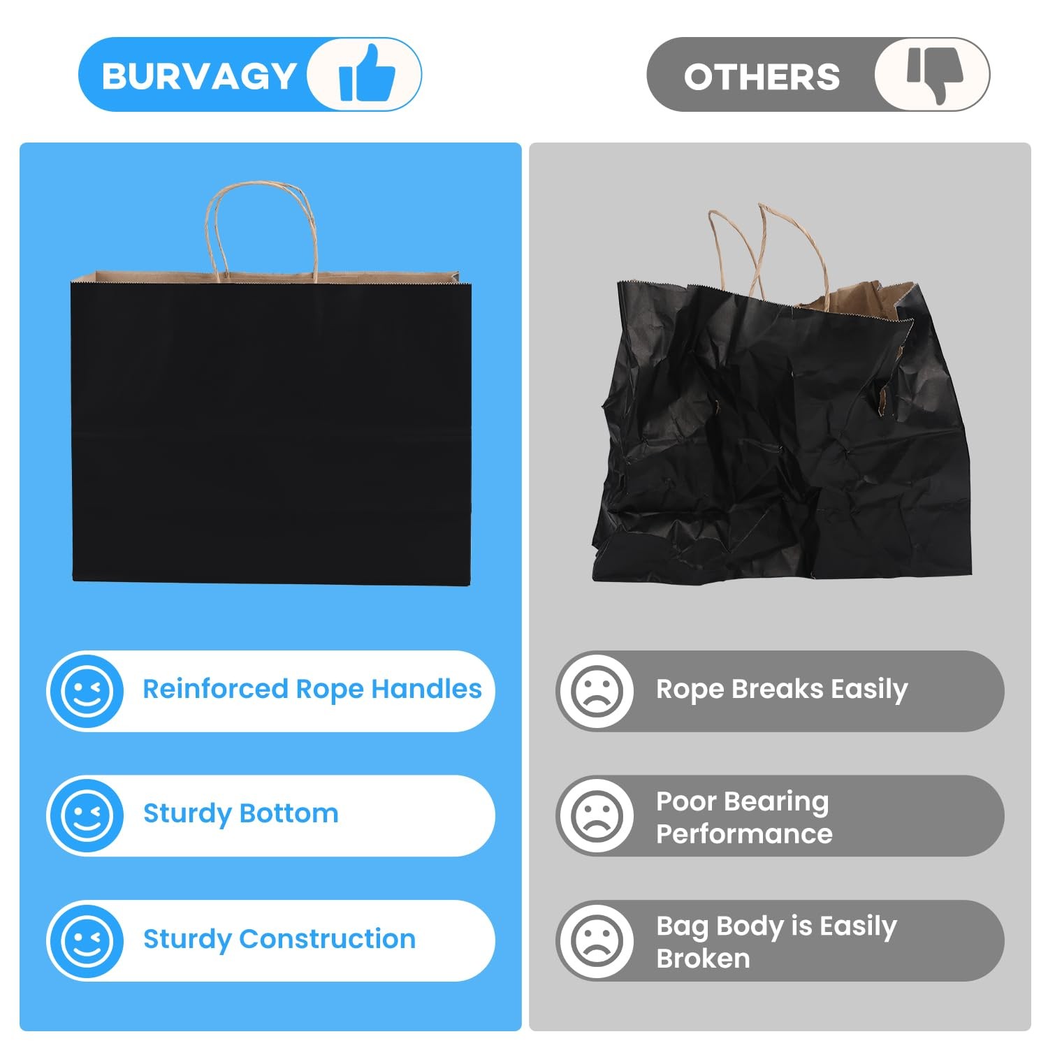 BURVAGY 16x6x12 Inch 100 Pcs Kraft Paper 100 count (Pack of 1), B-Black-100P