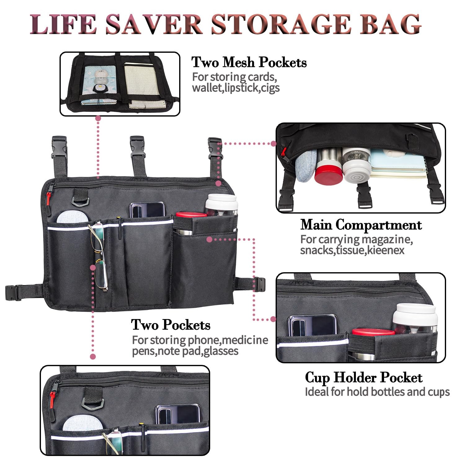 TONINT Large Walker Bag with Water Cup Holder,Walker Extra Large, Large-Size