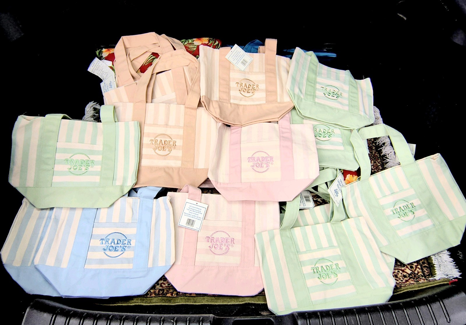 Trader Joe’s Small Stripe Tote Bag Multicolor Canvas/Polyester 12×8 in 6″H