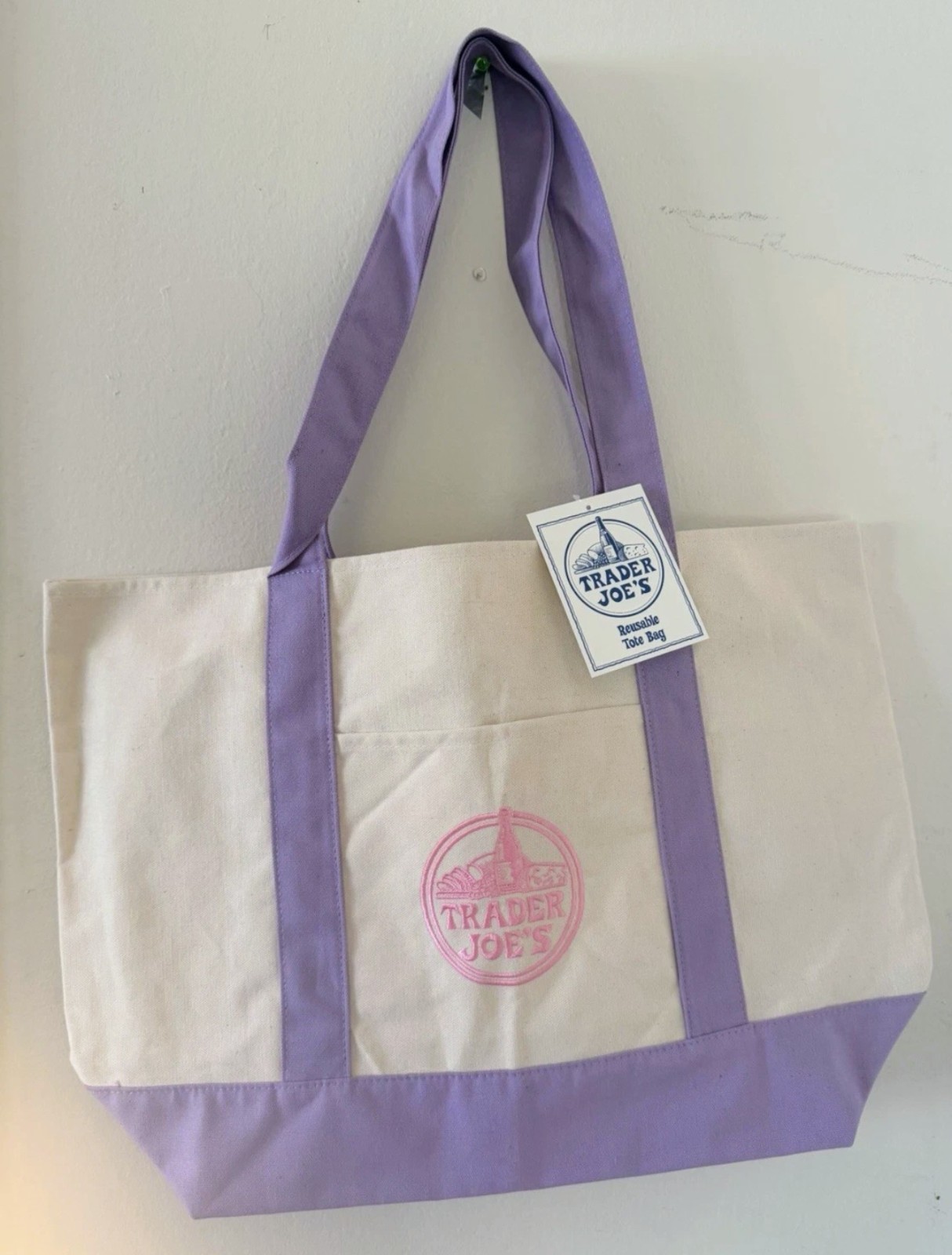 Trader Joe’s Canvas Ltd Release Tote Spring Shopping Bag LARGE Lavender – NWT