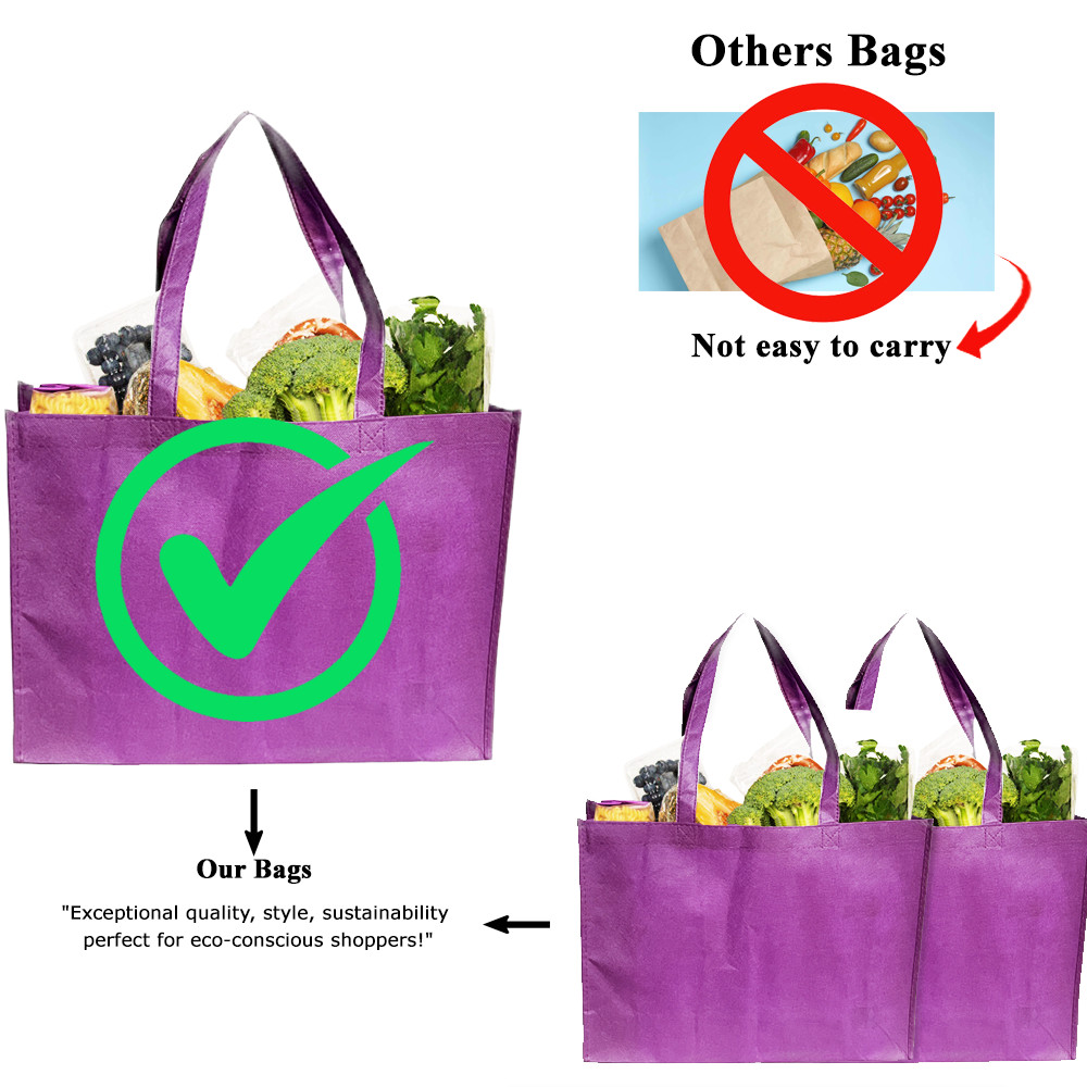 Purple Non-Woven Shopping Tote Bags Reusable Recyclable Gift Promo Bag 10 Pack
