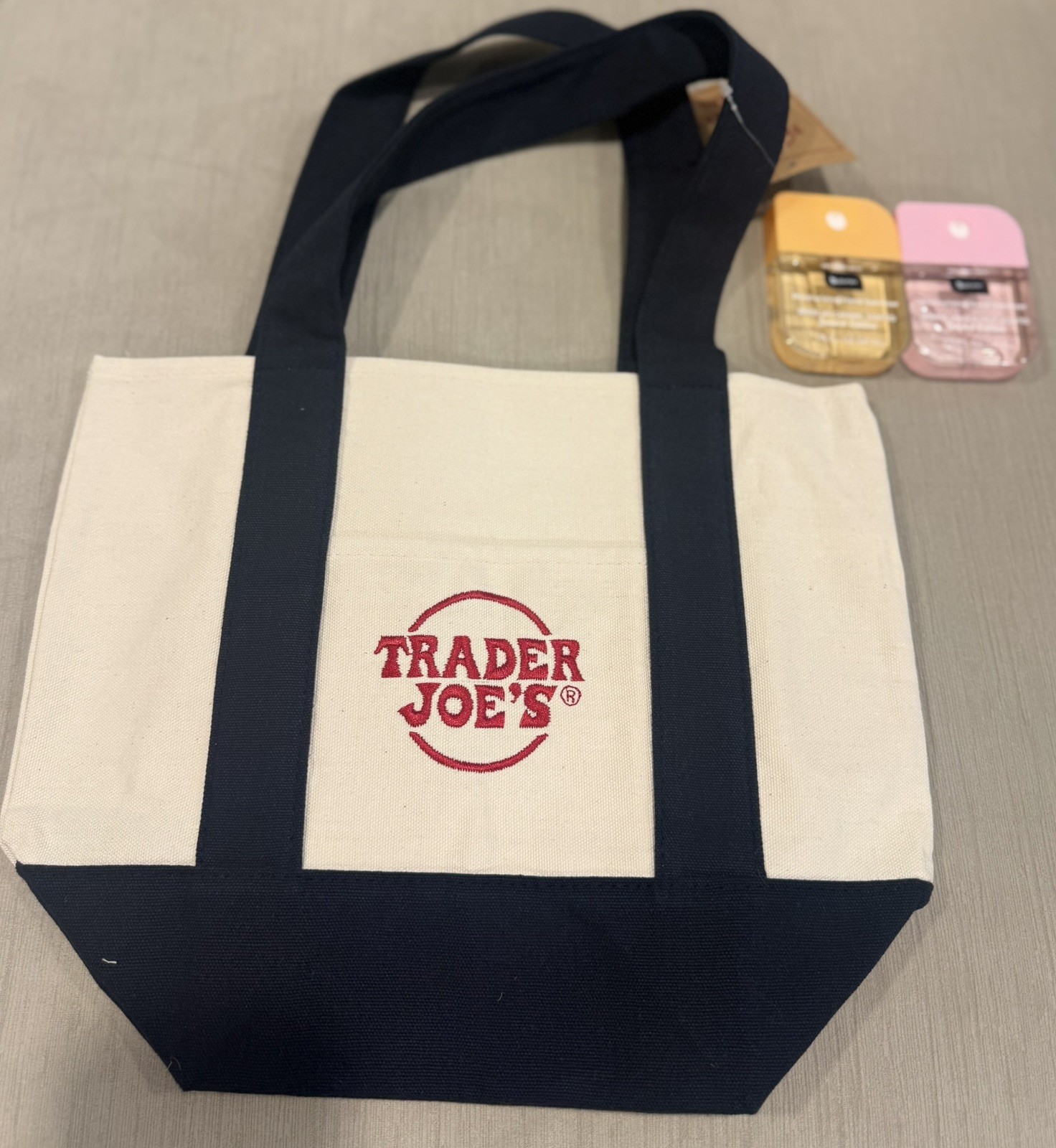 Mini Trader Joe’s Canvas Tote + FREE Viral B Pure Hand Sanitizers (2 Pack) New