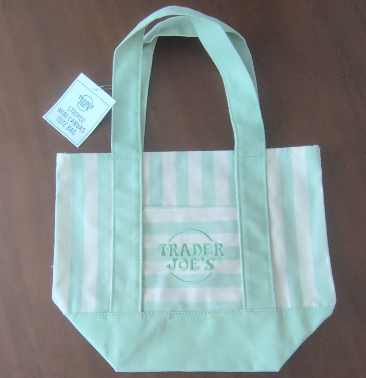 Trader Joe’s Striped Mini Canvas Tote Bag, Green/White Stripe, Reusable