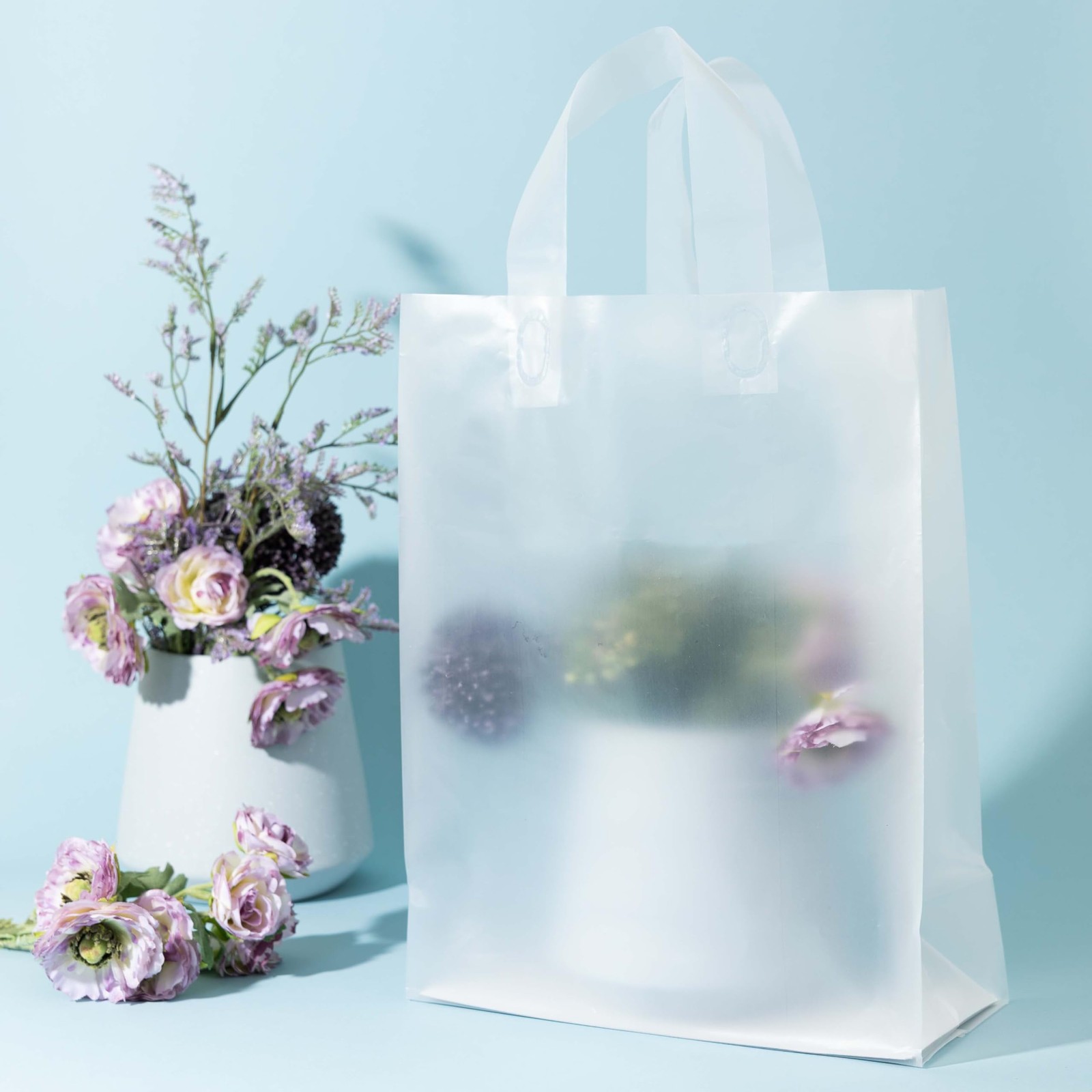 Frosted Shopping Bags with Handles and Cardboard Insert – 10″ W x 13 H ” x 5″…