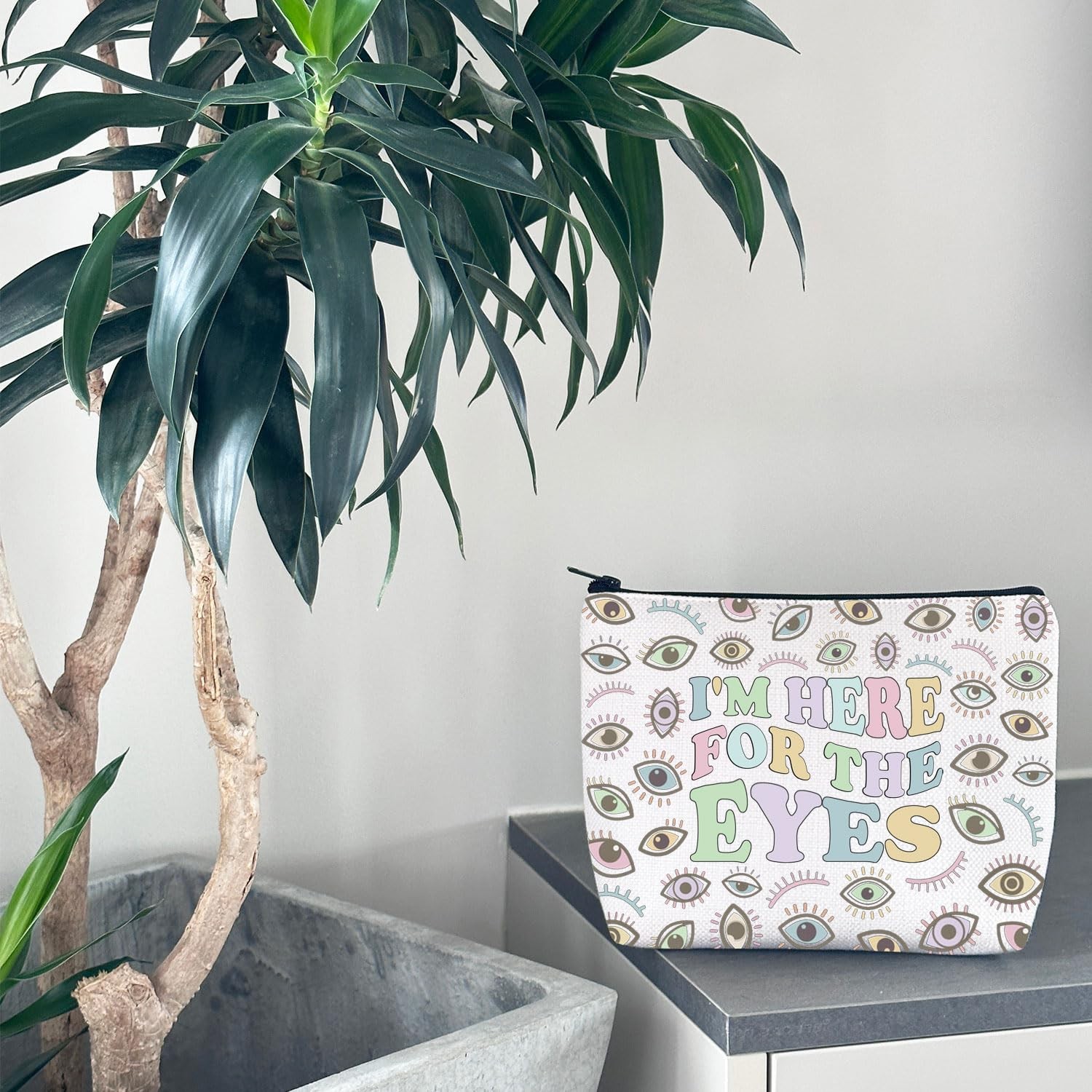 WCGXKO Novelty Optometry Gift I’m Here For The Eyes Zipper Pouch Makeup Beige