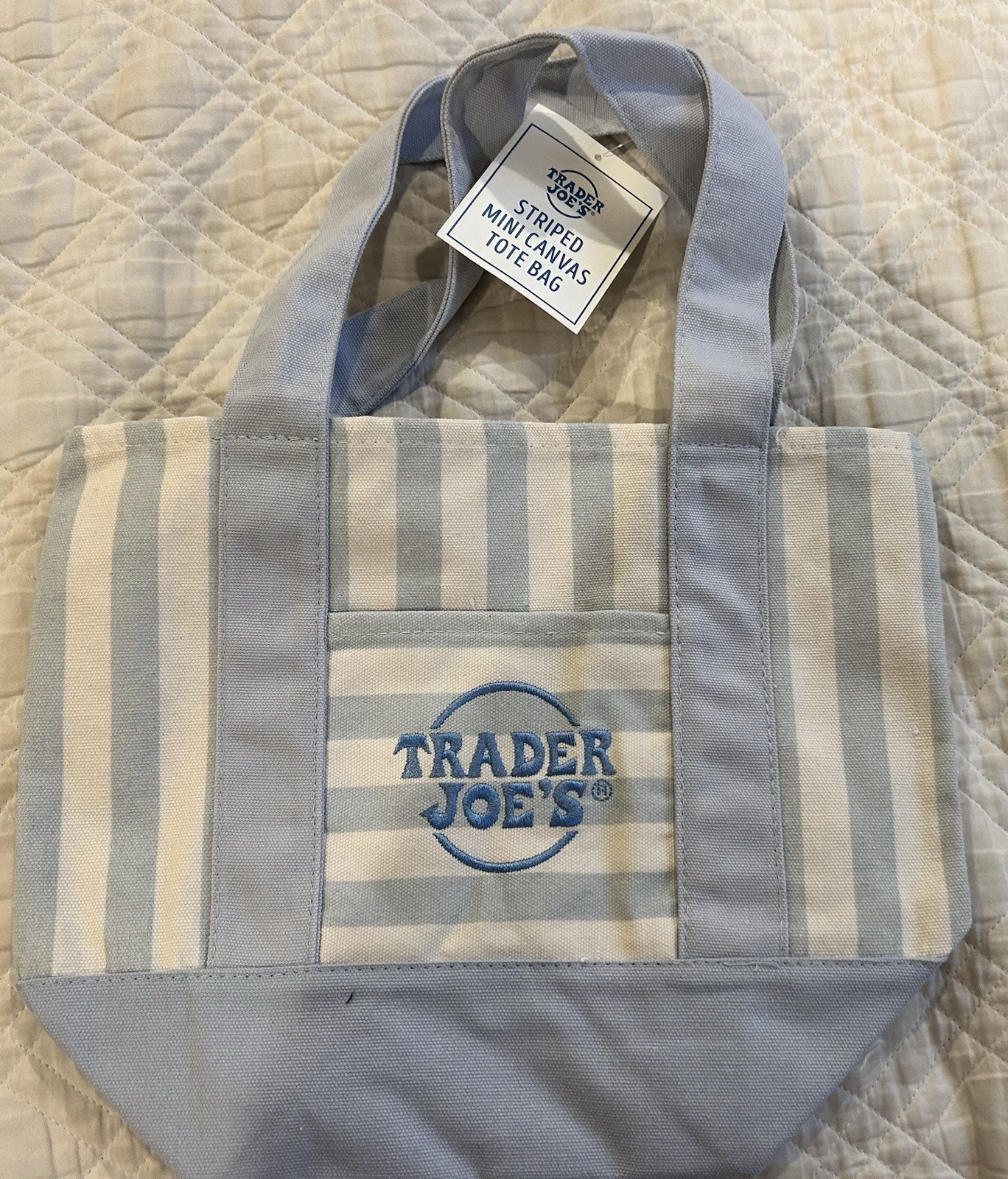 Trader Joe’s Mini Canvas Tote Bag Striped Multicolor 13x6x10 in