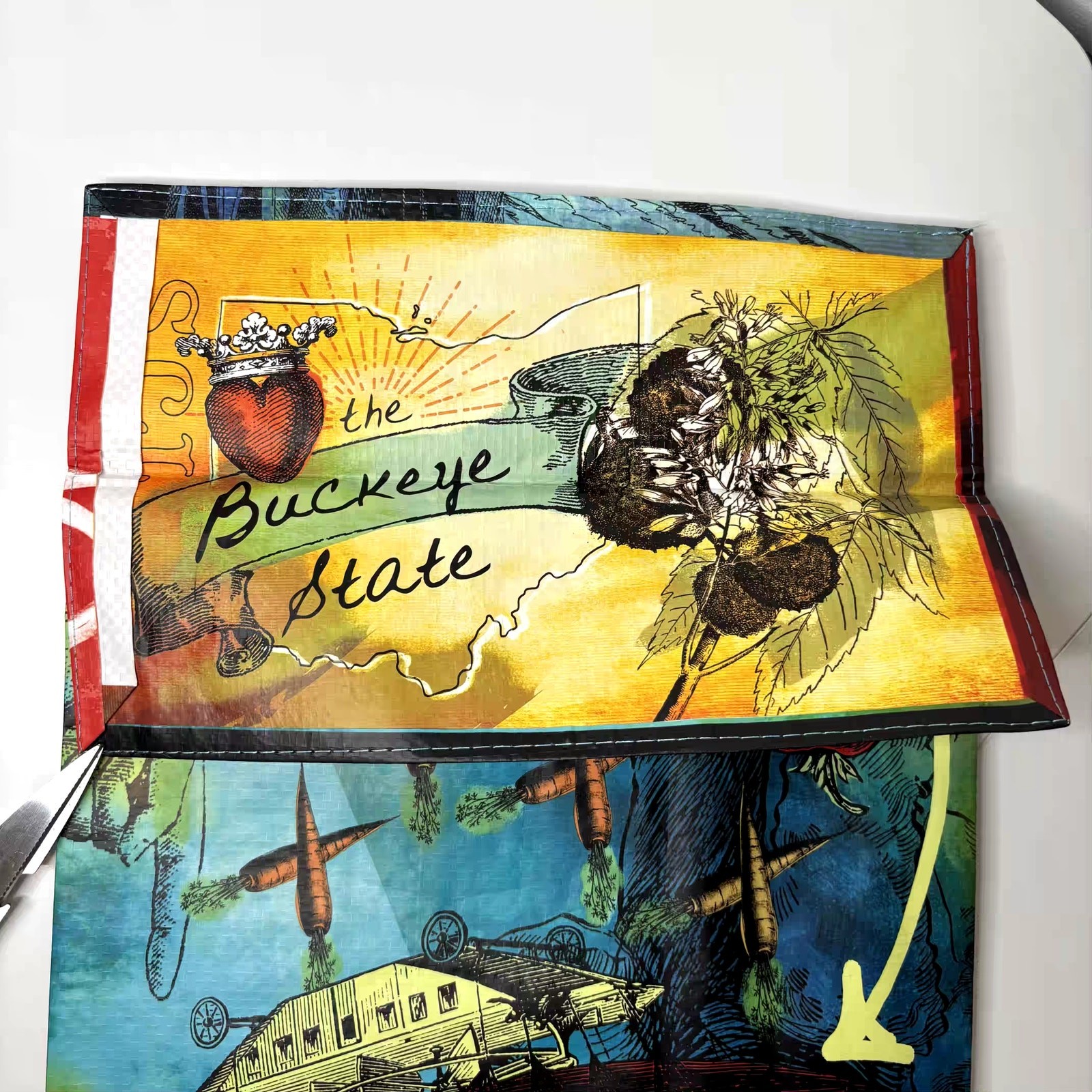 Trader Joe’s Ohio Buckeye State Tote Bag Reusable Shopper Plane Rock n Roll NWT!