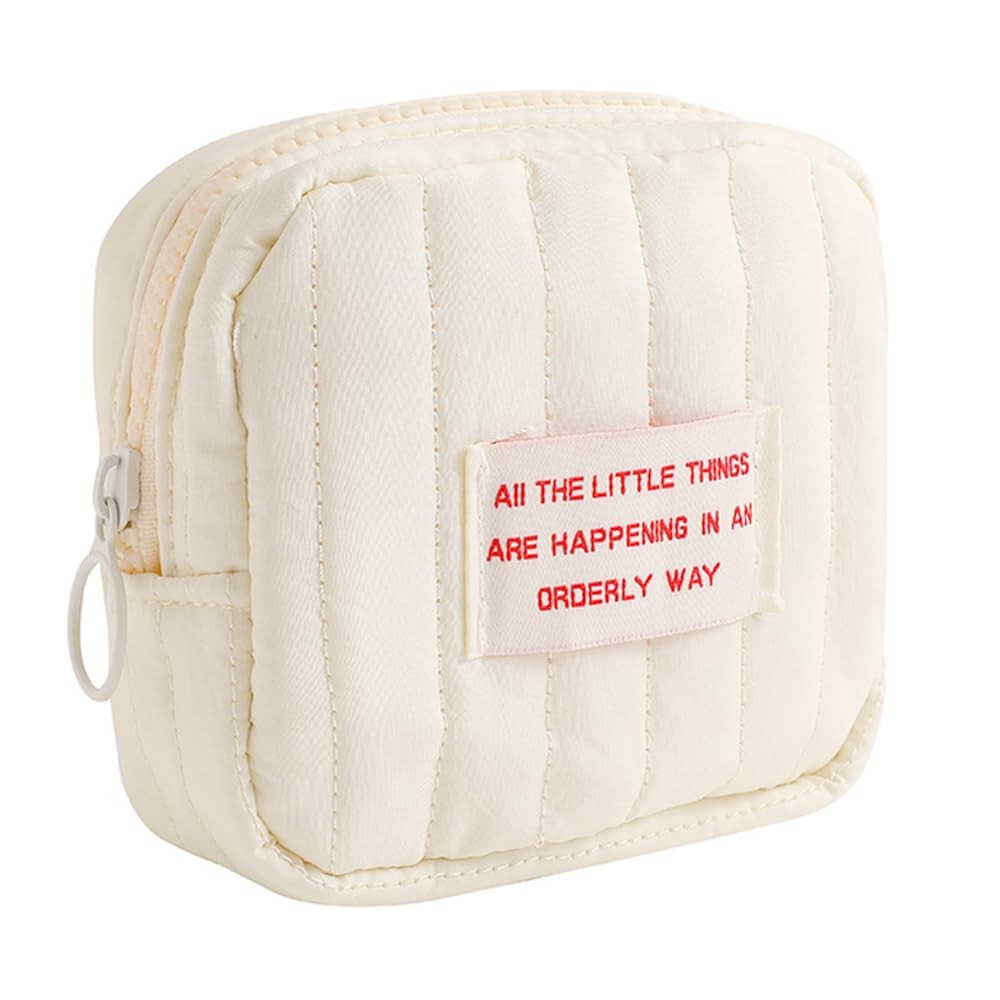 TUCEWP Small Makeup Bag Quilted Travel Cosmetic Organizer White