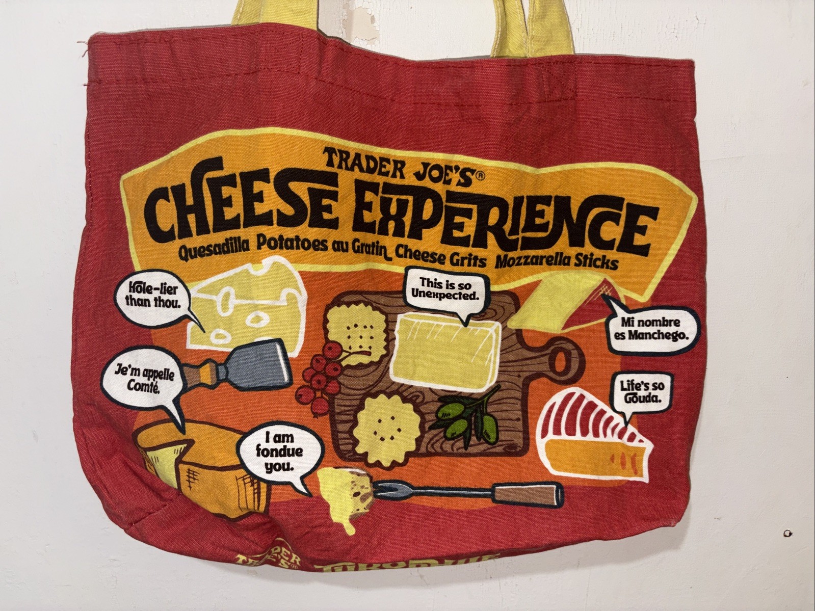 Trader Joes Cheese Tote Shopping Bag Experience Extravaganza Canvas Fun Graphic
