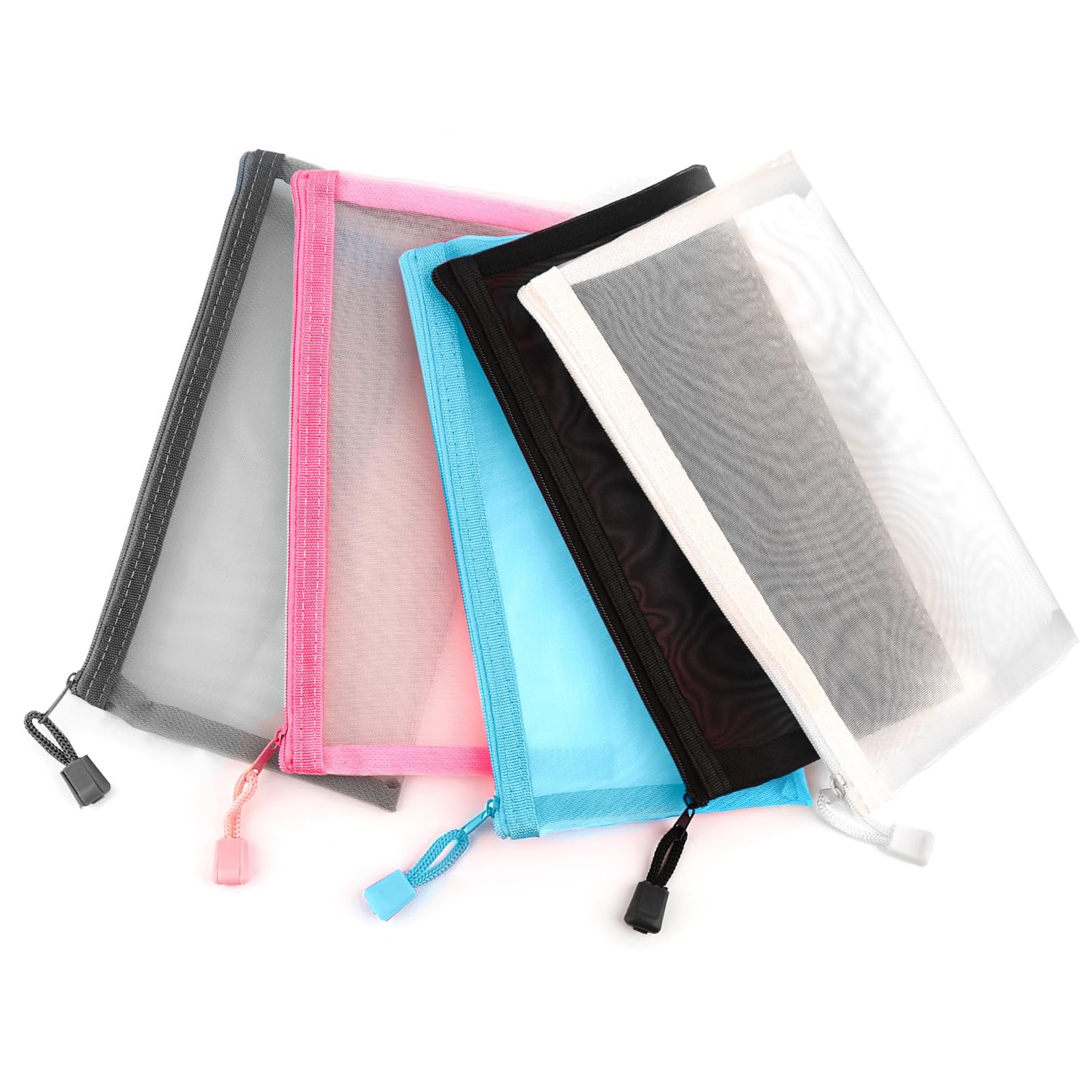 EASYFUN Mesh Zipper Pouch Bags Pencil Makeup/Cosmetic champagne
