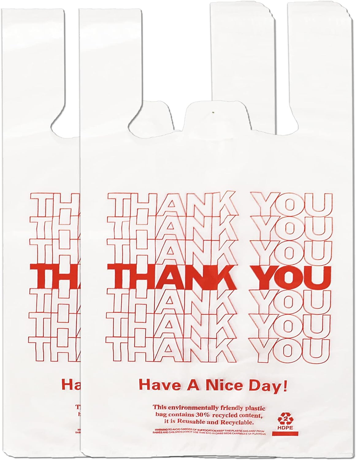 White Thank You T Shirt Bag, Grocery Shopping Bag Reusable and Disposable Superm