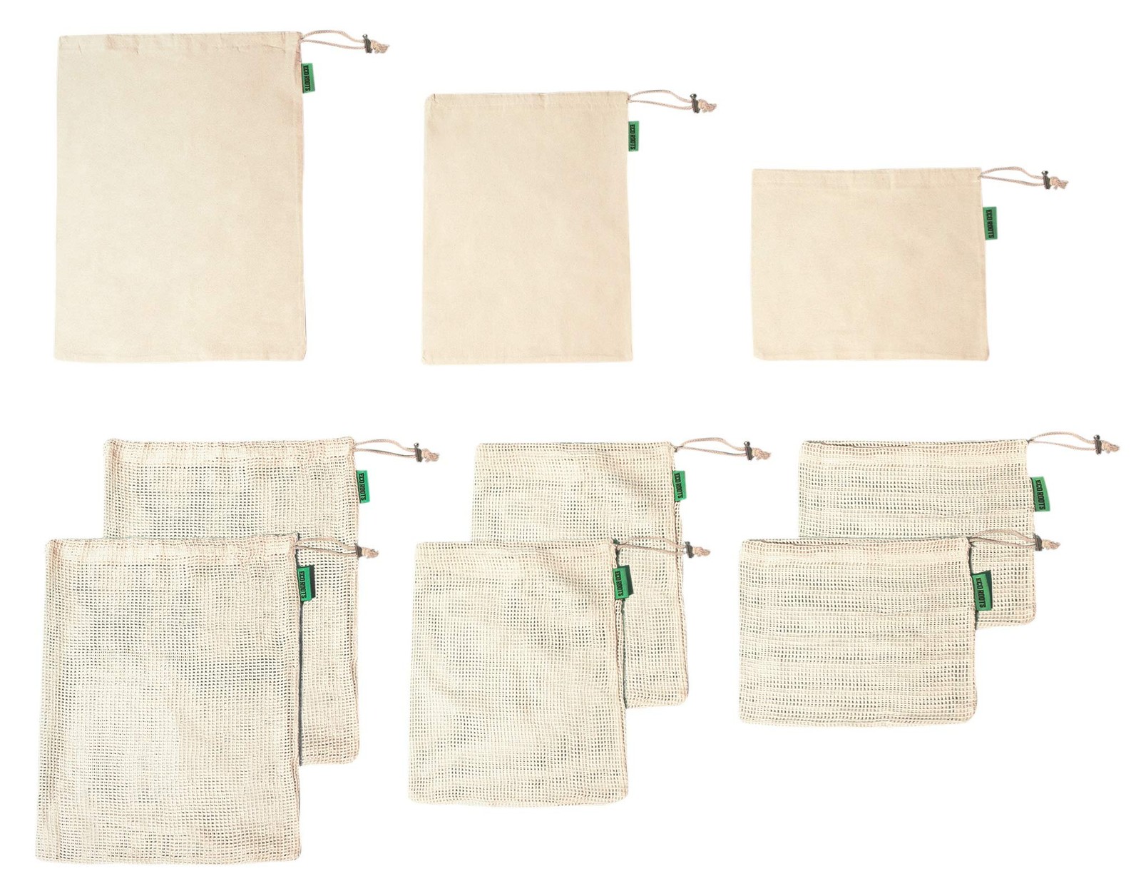 ECO ROOTS Premium Reusable Produce Bags | Zero Waste Green Large, white