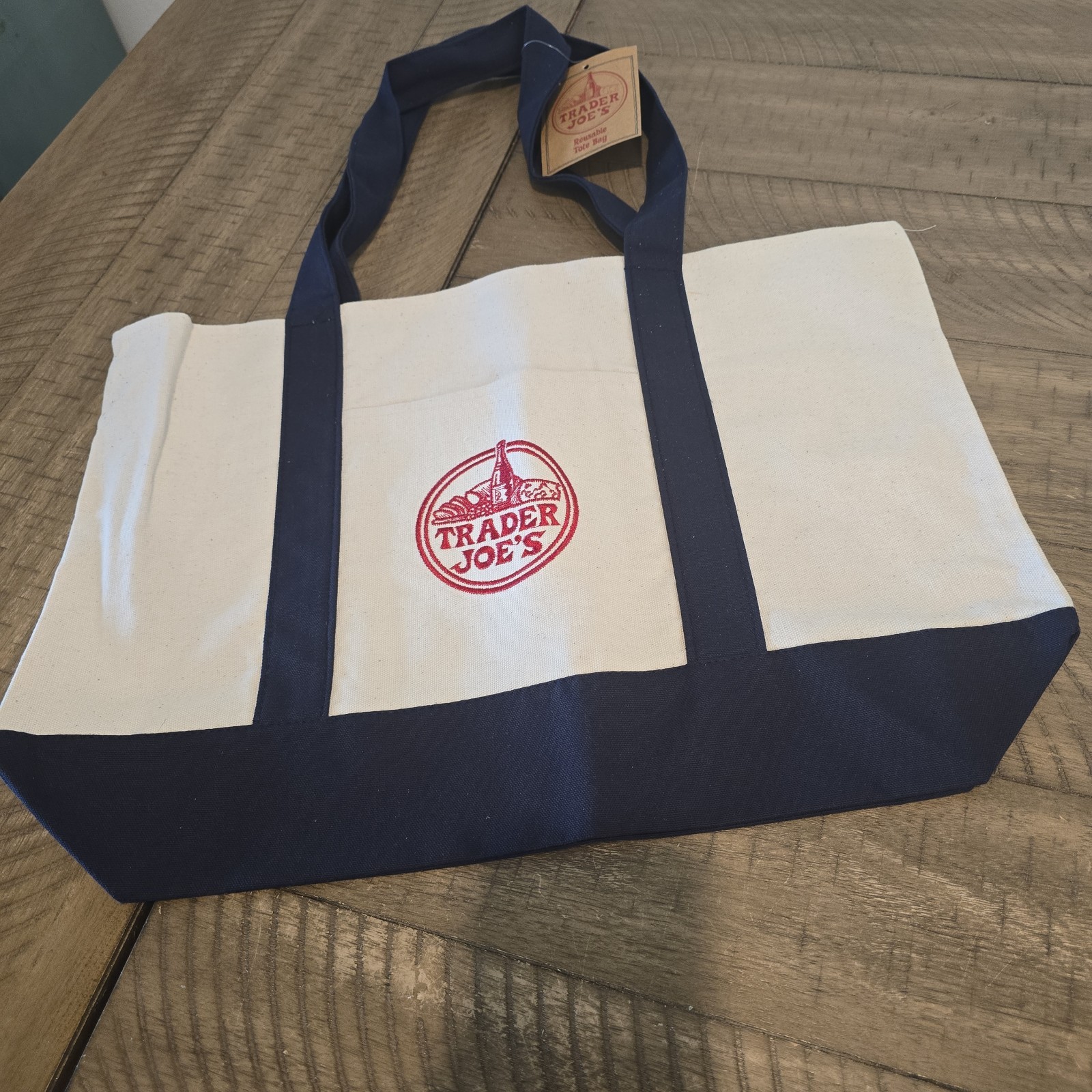 Trader Joe’s Authentic Navy Blue Large Canvas Tote Bag, NWT