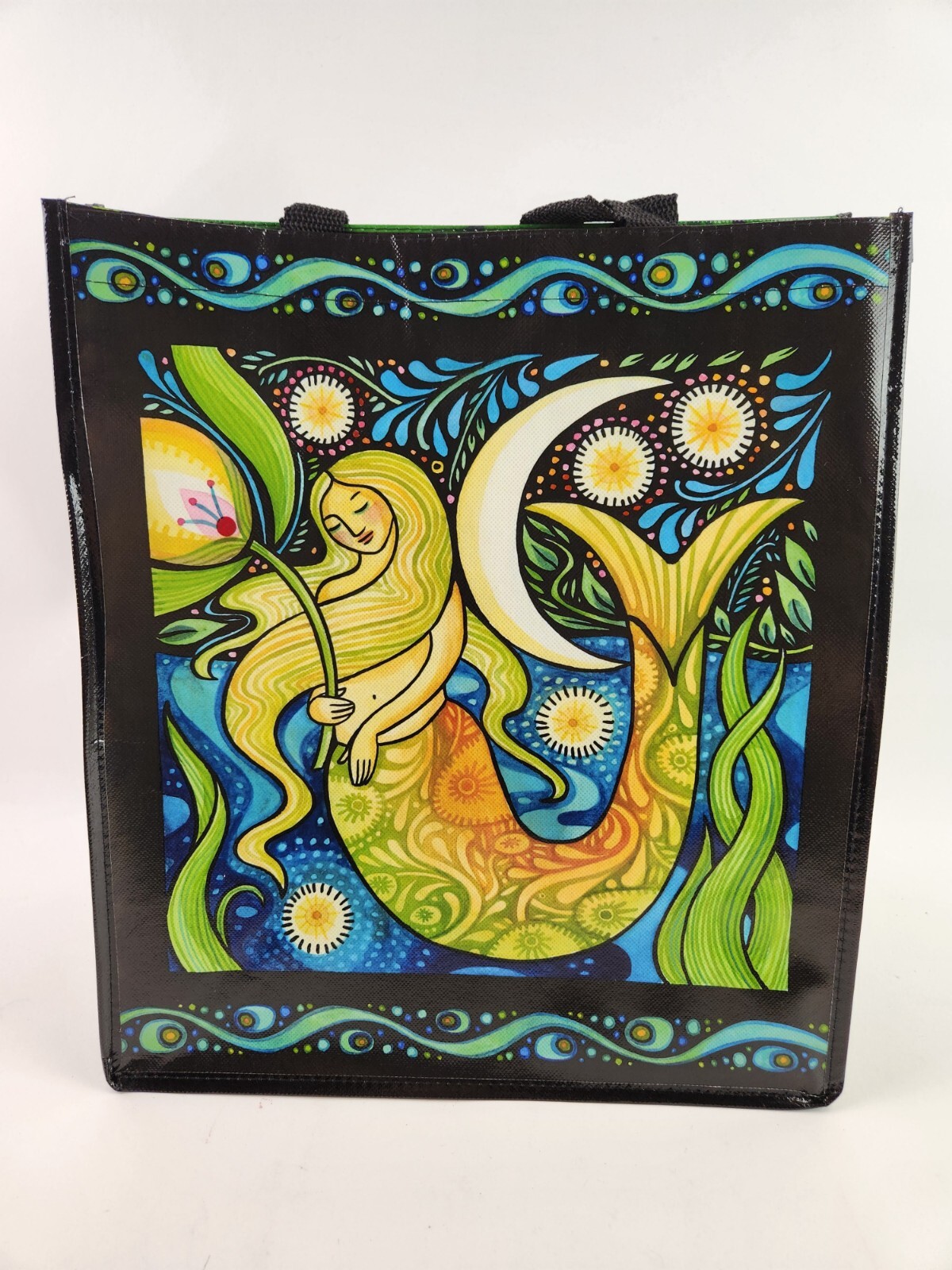 Oceanica Julie Paschkis Shopping Tote Reusable Folk Art Mermaid Octopus 14″x16″