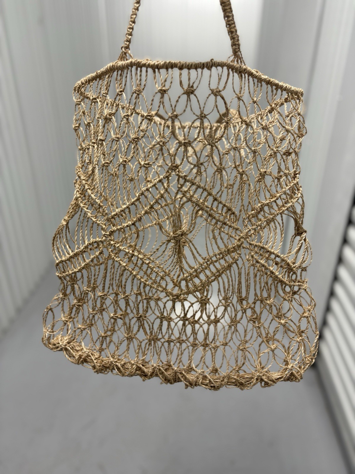 Beige String Mesh Foldable Bag for Decor or Eco- Smart Use