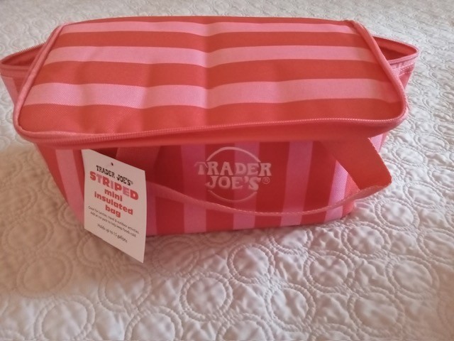 Trader Joes mini insulated bag red and pink stripes and Blue and green SET of 2