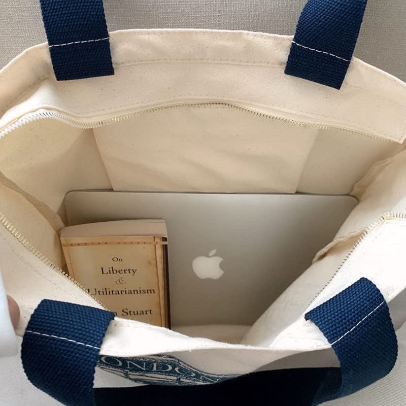 canvas tote bag for women, book tote bag aesthetic with zipper, cute small