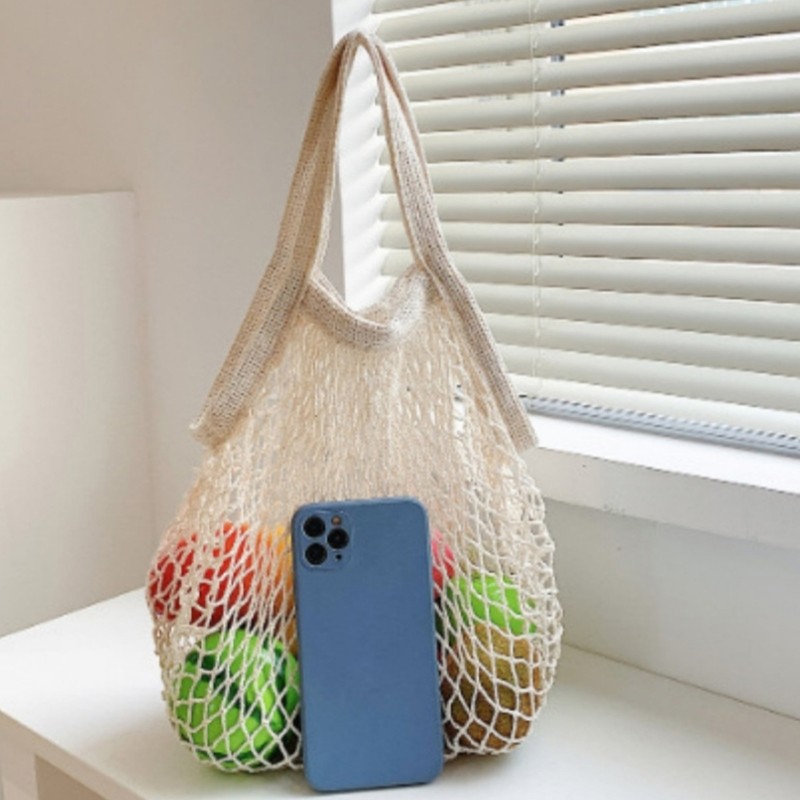 Portable Compact Mesh Grocery Bag Cotton Material Freshly Saver For Daily