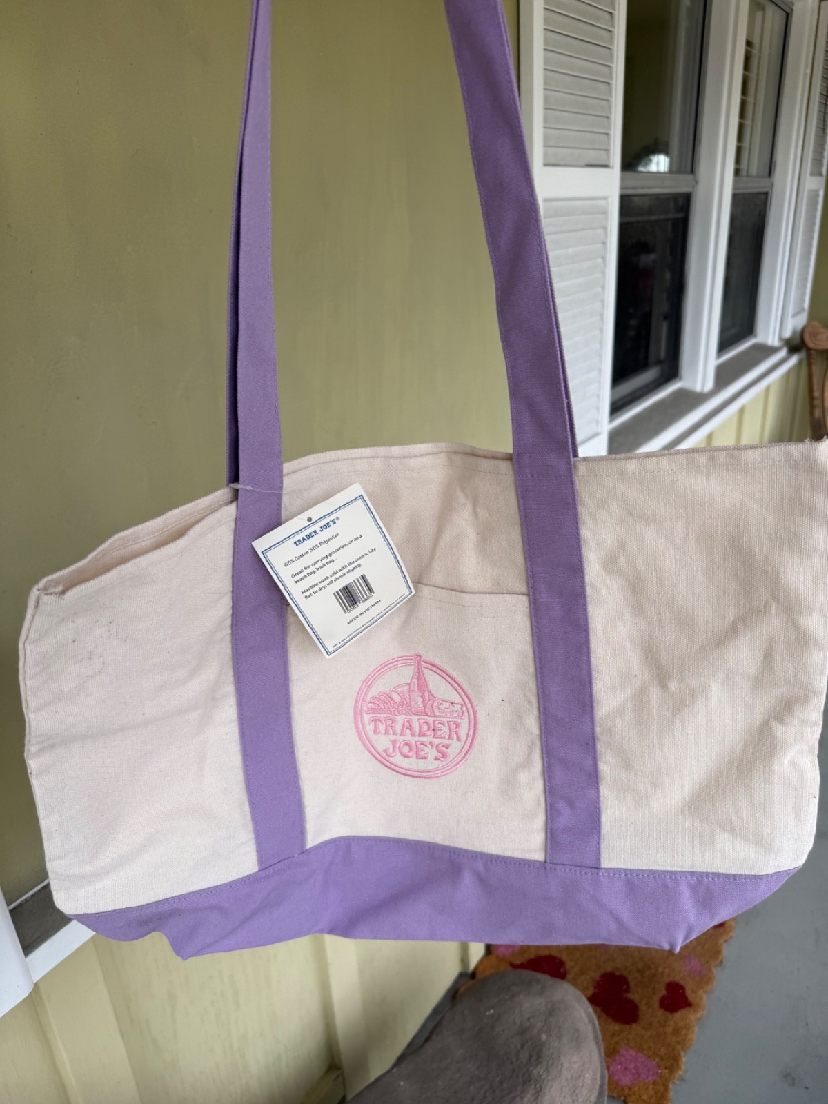 Trader Joe’s brand new large tote, bag, white and lavender