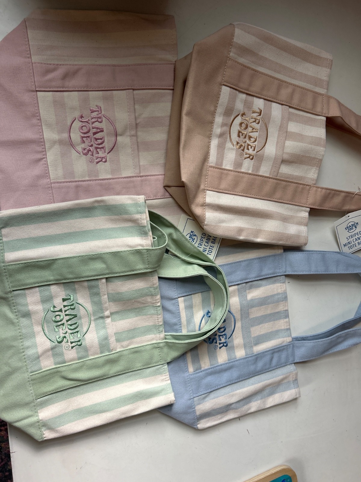 Trader Joe’s Striped Mini Canvas Tote Bag Multicolor Small 13x6x10