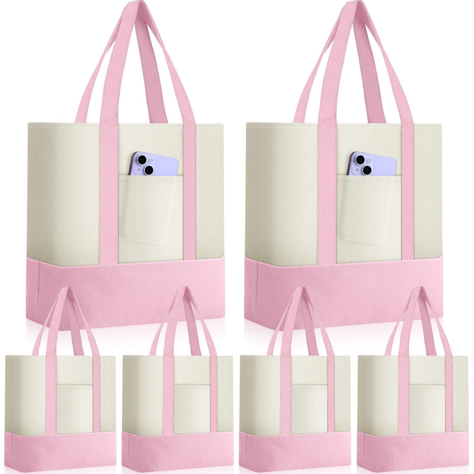 6 Pcs Mini Canvas Tote Bags Bulk with Pocket Small Sublimation Blank Canvas T…