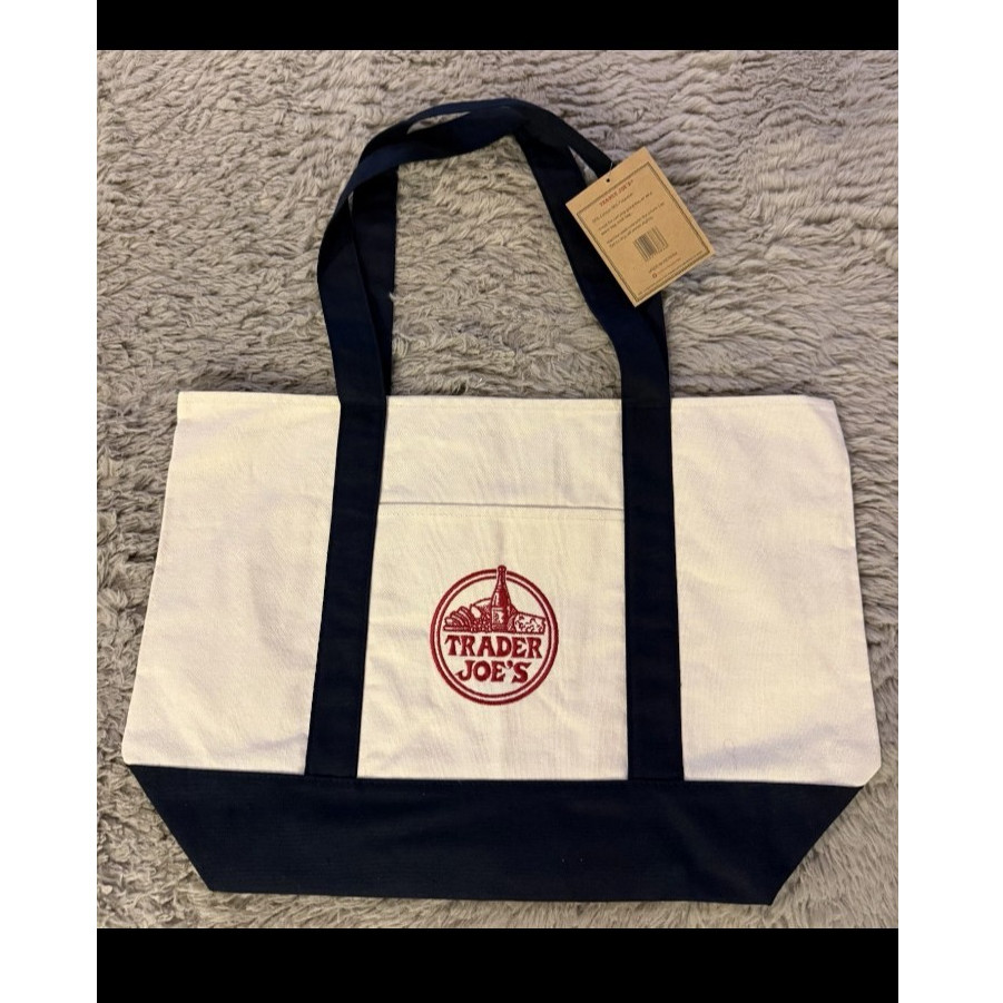 Trader Joe’s Canvas Reusable Shopping Bags Beige Navy Purple Foldable Tote Lot