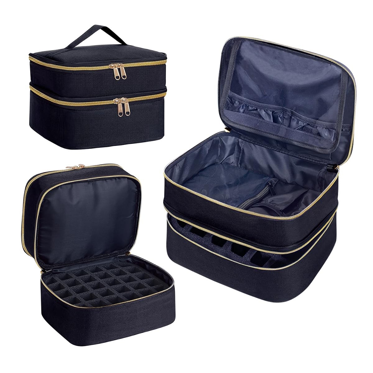 YAHOURWAT Nail Polish Organizer Bag Double Layer Capacity Portable Black