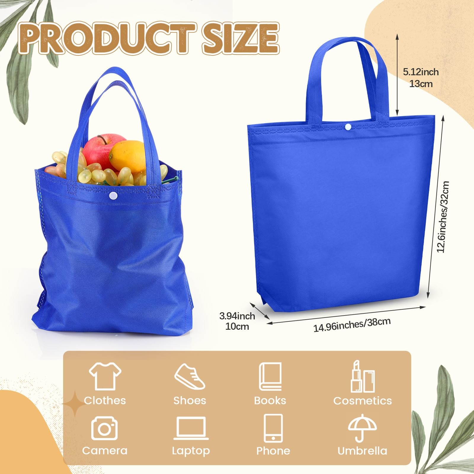 100 Pcs Reusable Grocery Bags Bulk Shopping Tote with Handle Non Woven Portab…